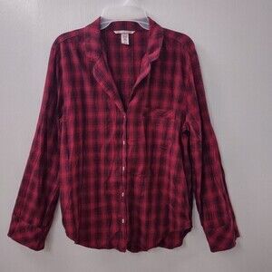 Victoria's Secret Red Plaid Long Sleeve Flannel Top Size M